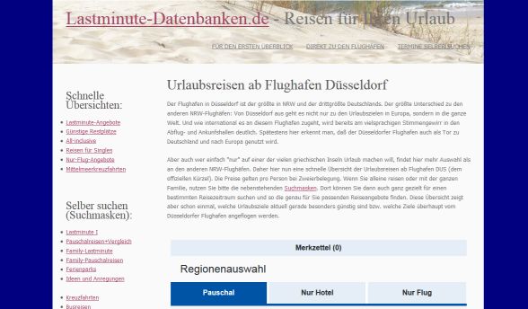 Früher: Flughafenseite auf Lastminute-Datenbanken.de